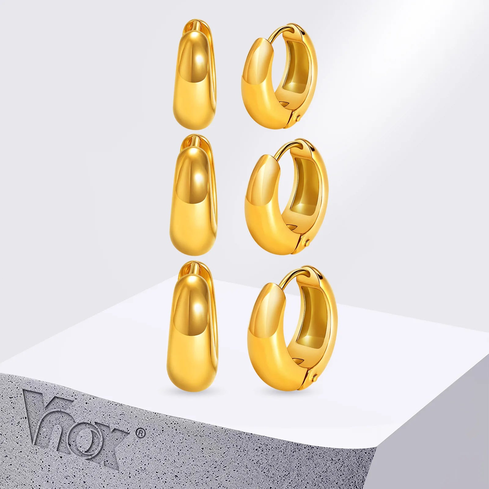 Vnox Simple Circle Hoop Earrings Stainless Steel Gold Color High Polish Round Earring For Women Aesthetic Jewelry Girls Gift