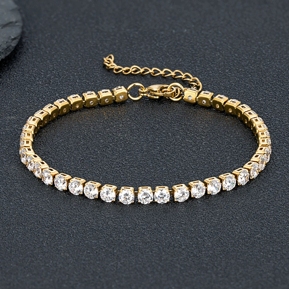 MKENDN 4mm High Quality Shiny Cubic Zirconia Chain Wrist Bracelet Bangle for Women Stainless Steel Exquisite Premium Jewelry New