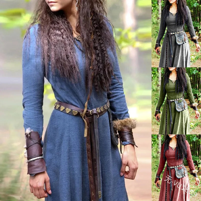 Medieval Dress Women Long Sleeve Maxi Robe Vintage Fairy Elven Dress R Medieval Dress Women Long Sleeve Maxi Robe Vintage Fairy Elven Dress R