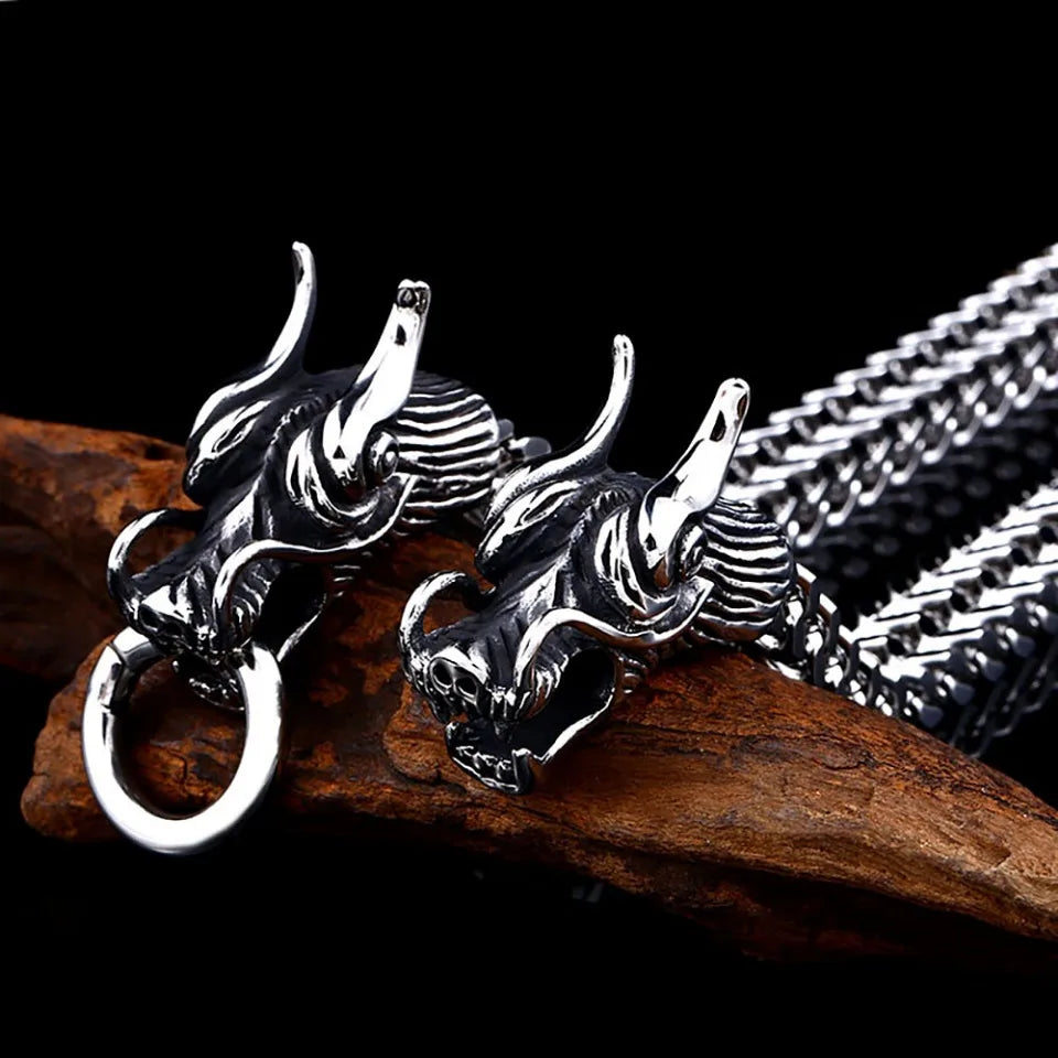 Vintage 316L Stainless Steel Viking Dragon Head Bracelets For Men Punk Fashion Nordic Animal Amulet Jewelry Gifts Dropshipping