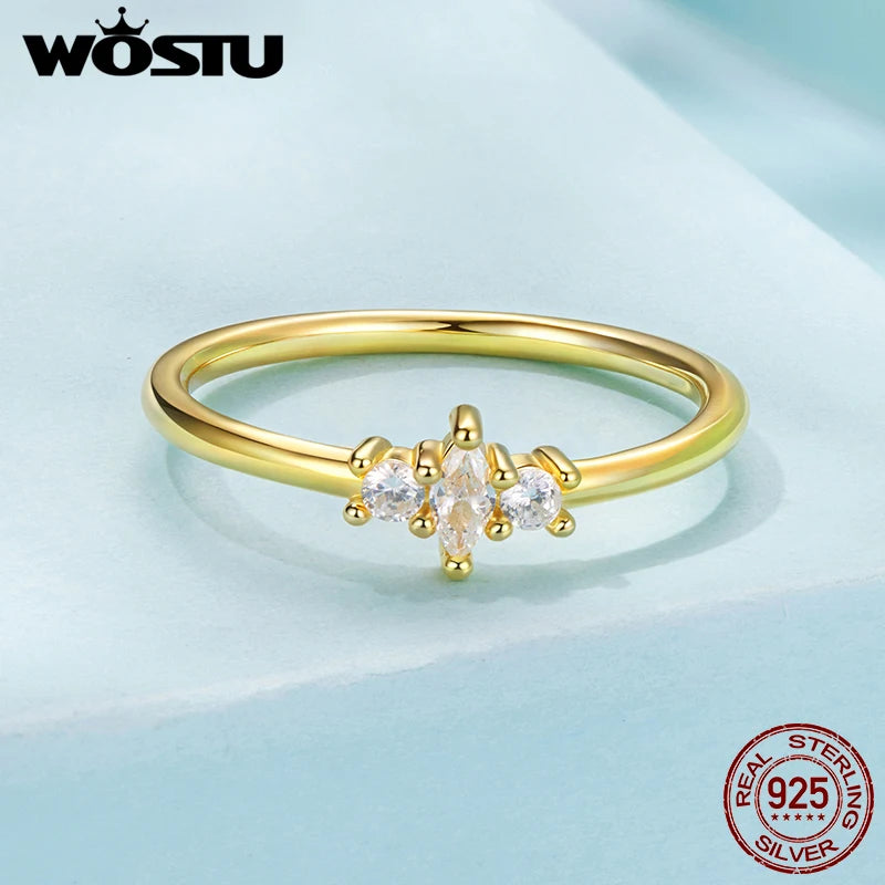 WOSTU 925 Sterling Silver Marquise Round Mini Cubic Zirconia Stackable Rings Plated gold for Women Anniversary Fine Jewelry Gift