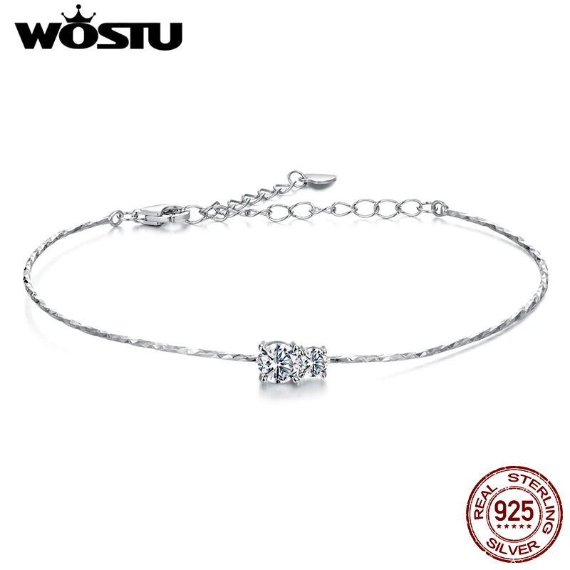 WOSTU 0.7CT Sparkling Moissanite Multi Gems Bracelet For Women 925 Silver Lab Diamond moissanite Simple Wedding bracelets Links