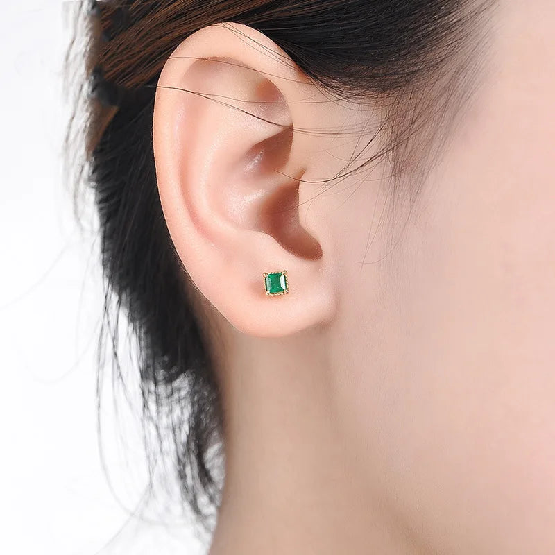 Emarald 14K Yellow Gold Jewelry Stud Earrings for Women Round Simple Crown Jade Earrings Fine Valentine Gold Jewelry for Women