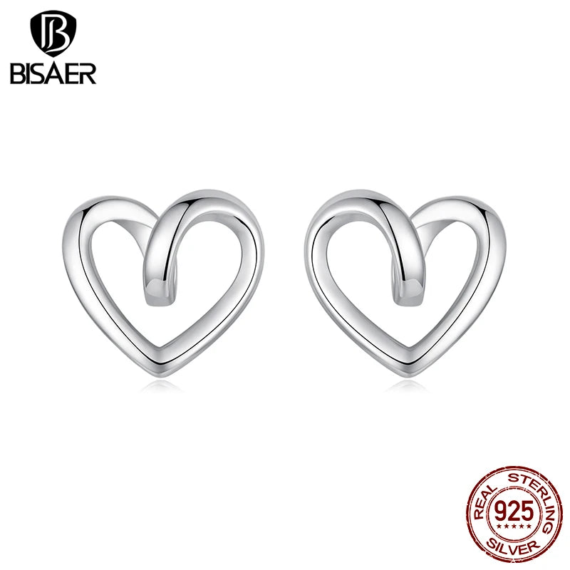 BISAER Boucles d'oreilles à tige minimalistes en argent sterling 925 véritable en forme de cœur torsadé pour femme, bijoux fins originaux