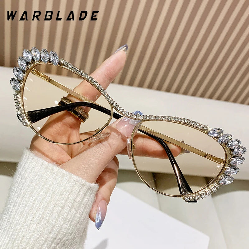 2025 neue Y2K Luxus Marke Designer Metall Cat Eye Sonnenbrille Frauen Für Weibliche Trendy Sonnenbrille Diamant Oval Punk Shades UV400