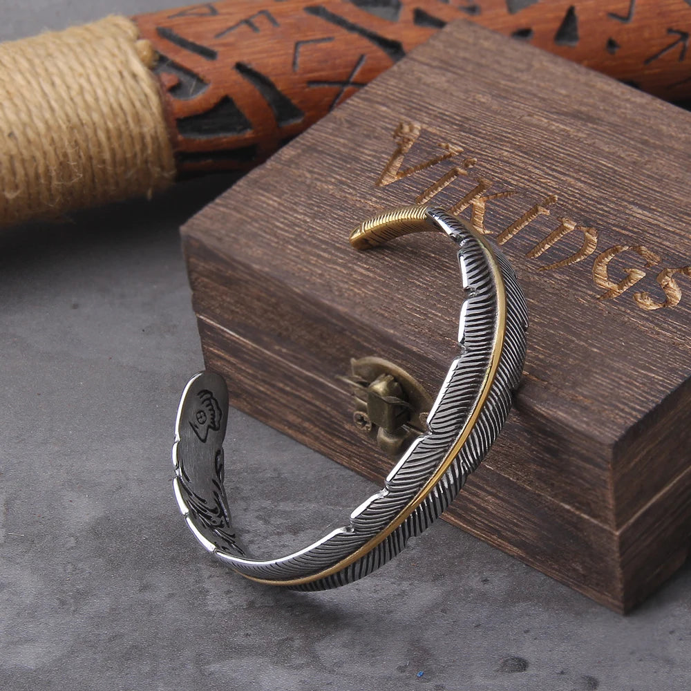 Vintage Feather Open Cuff Bracelet (with wooden gift box) - Madeinsea©