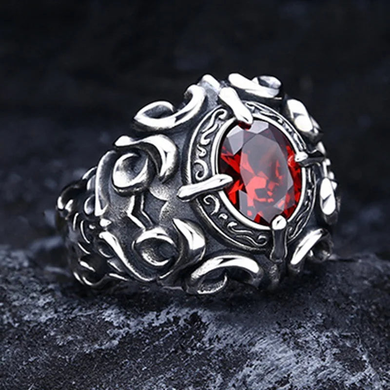 Retro Red Heart Crusades Vine Ring For Men Women Dark Gothic Vintage Open Ring Punk Accessories Designer Jewelry Unisex Gift