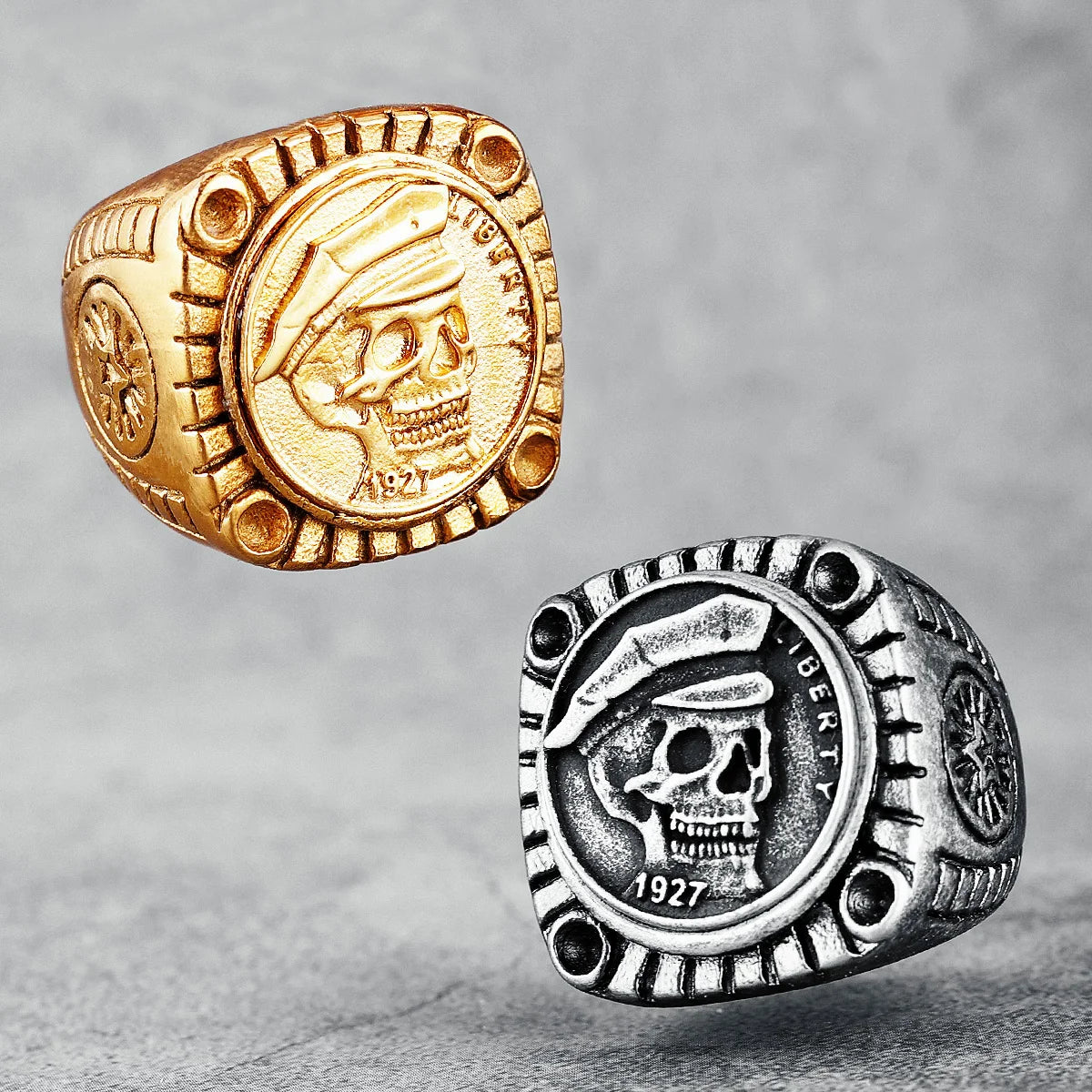 Soldier Square Ring 316L Stainless Steel Men 1927 Hip Hop Rock Rap Party for Rider Male Boyfriend Jewelry Best Creative Gift