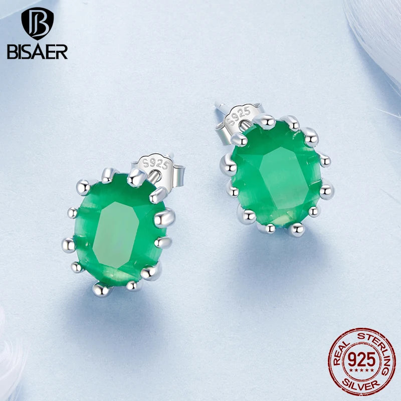 BISAER Boucles d'oreilles à tige en argent sterling 925 véritable avec pierre principale en chrysobéryl en forme de cœur, œil de chat, pour femme, bijoux fins, cadeau de fête