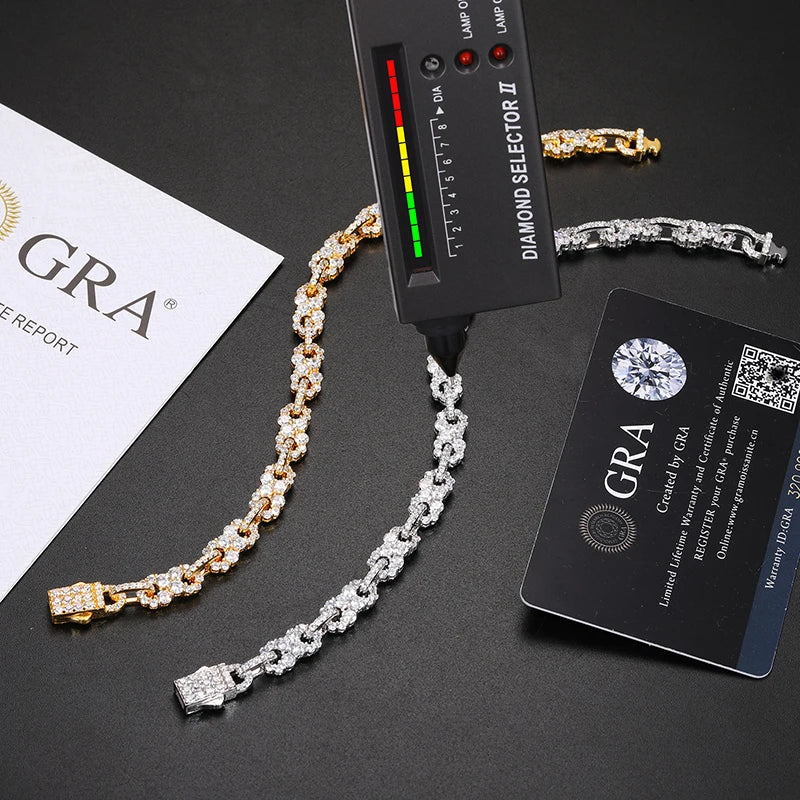 High Quality Unisex VVS1 Moissanite Tennis Bracelet 925 Silver Cuban Chain Necklace For Men Hip Hop Jewelry