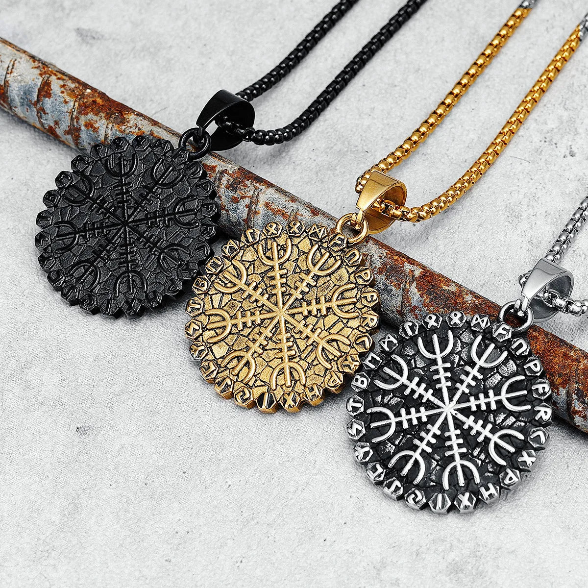 Viking Runes Compass Necklace 316L Stainless Steel Men Retro Tortoise Crack Pendant Chain Punk Rock for Friend Male Jewelry Gift