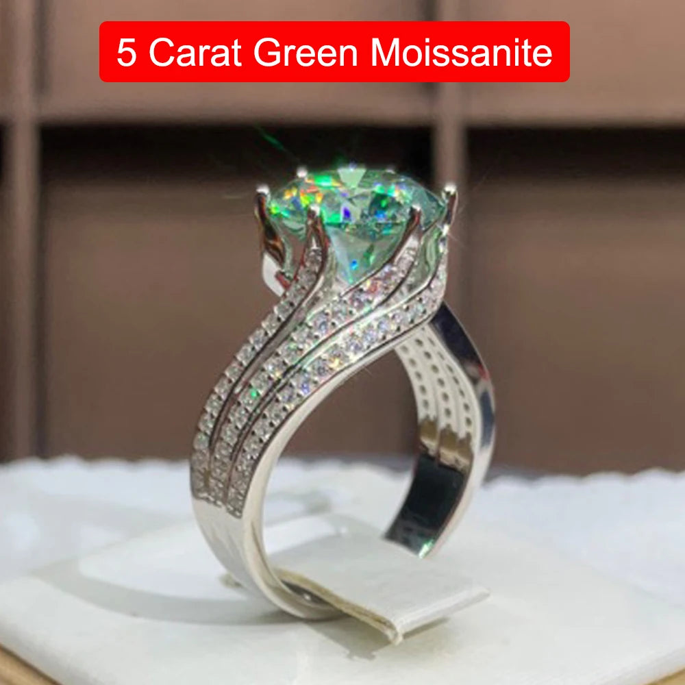 Serenity Day 5Ct Green Moissanite Ring Pass Tester Drill Pen Diamond S925 Sterling Silver Fine Jewelry For Luxury Wedding Gift