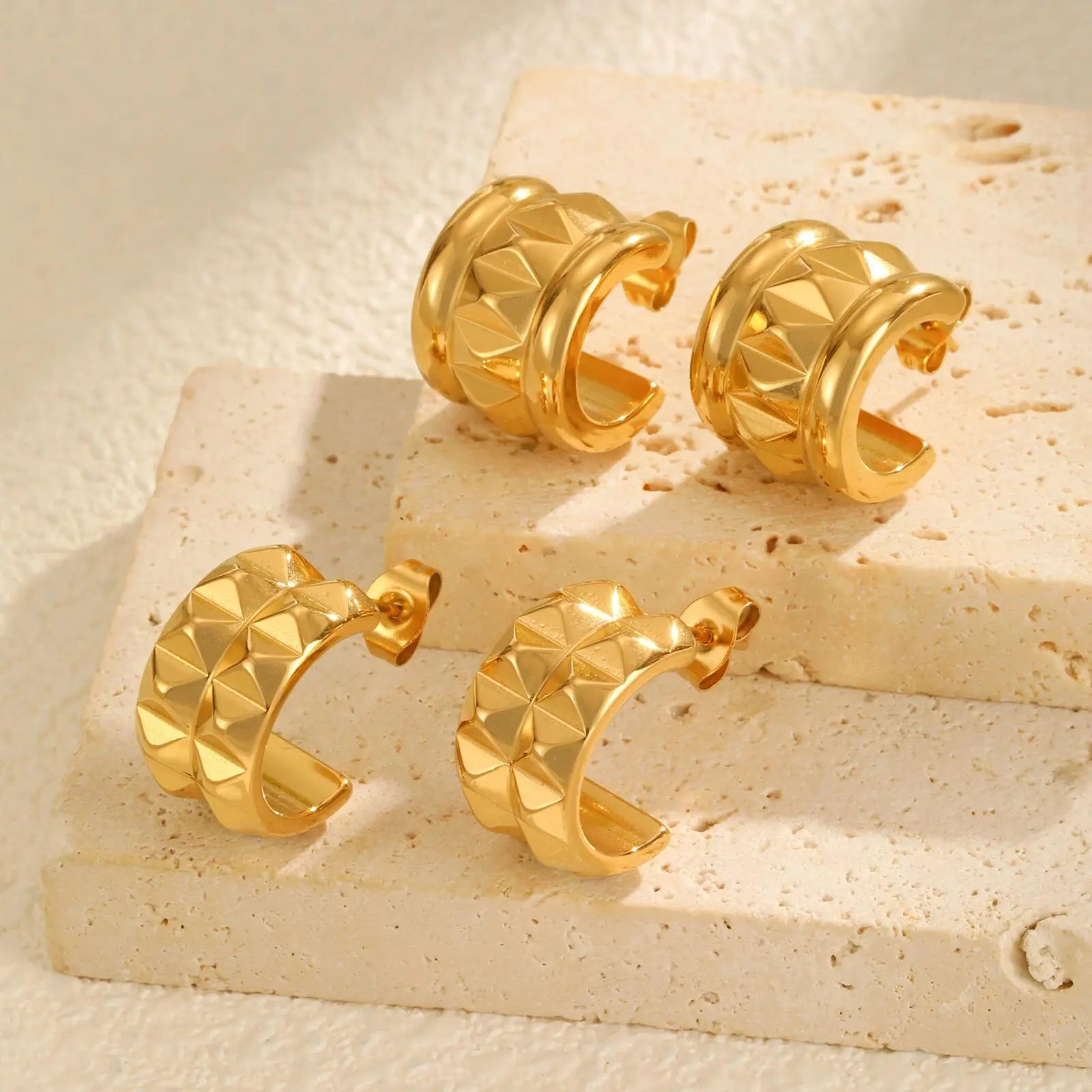 Vnox Piercing Cartilage Earrings For Women,Stainless Steel Wide Irregular C-shaped Earrings,Gold Plated Jewelry Ear Accessories