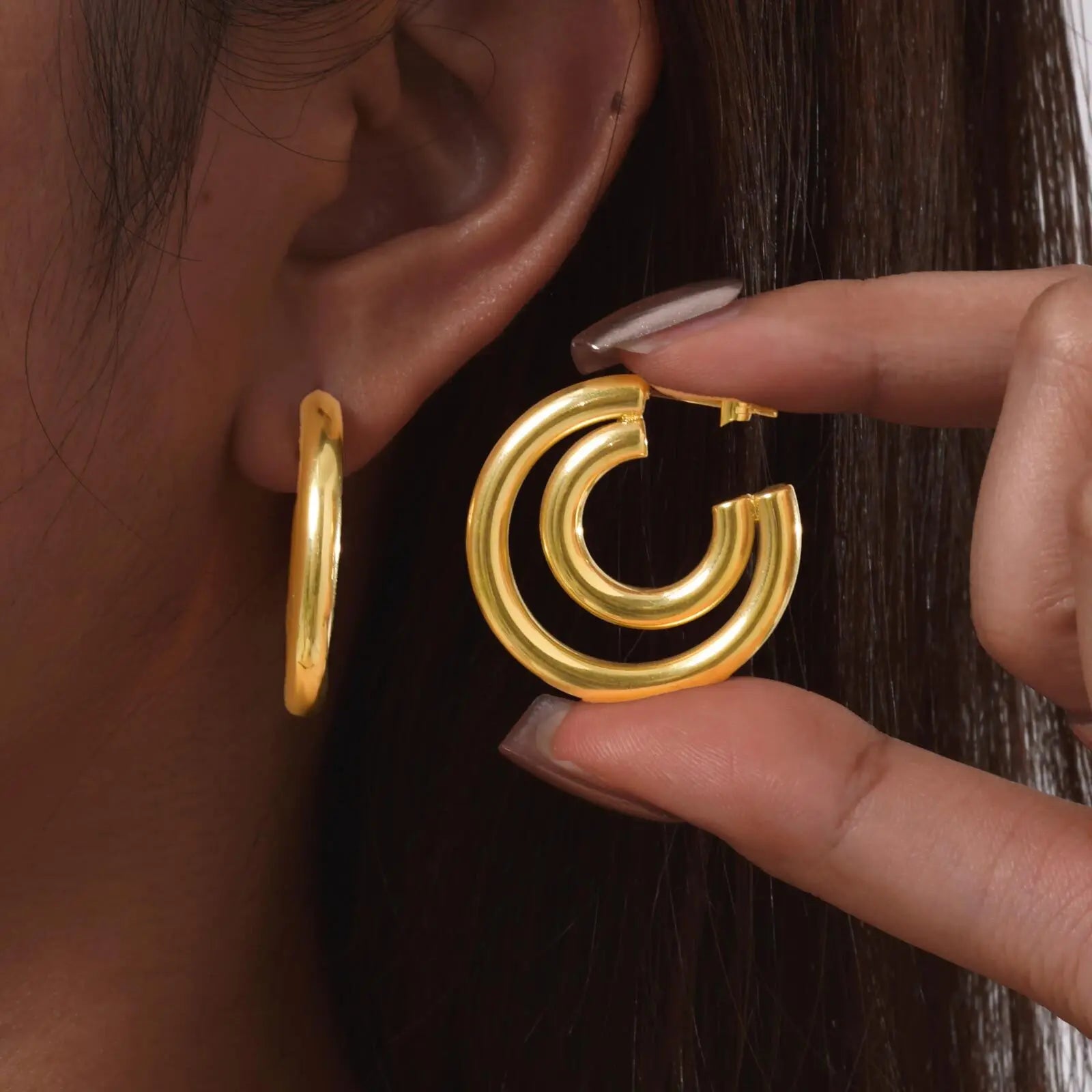 Vnox Elegant Gold Color Hoop Earring For Woman Stainless Steel Vintage Geometric 2pcs Earrings 2025 New Statement Jewelry Gifts