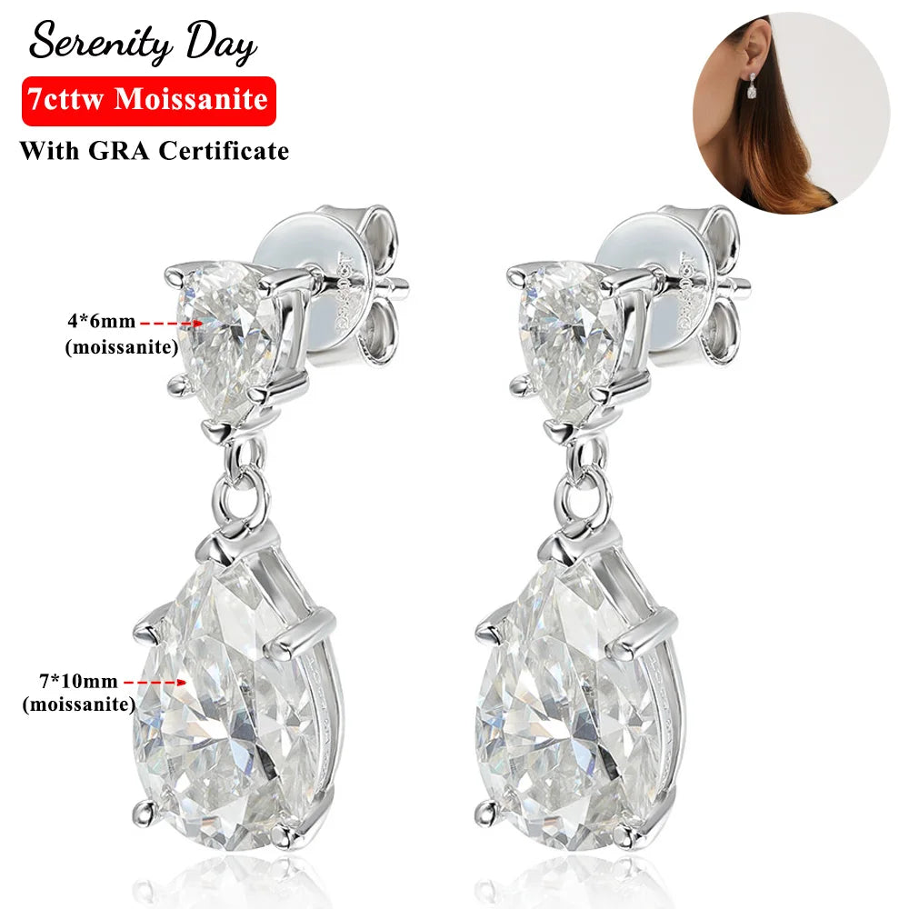 Serenity 7ct Pear Cut D Color Moissanite Drop Earrings For Women Anniversary Gift S925 Sterling Silver Drop Water Stud Earrings
