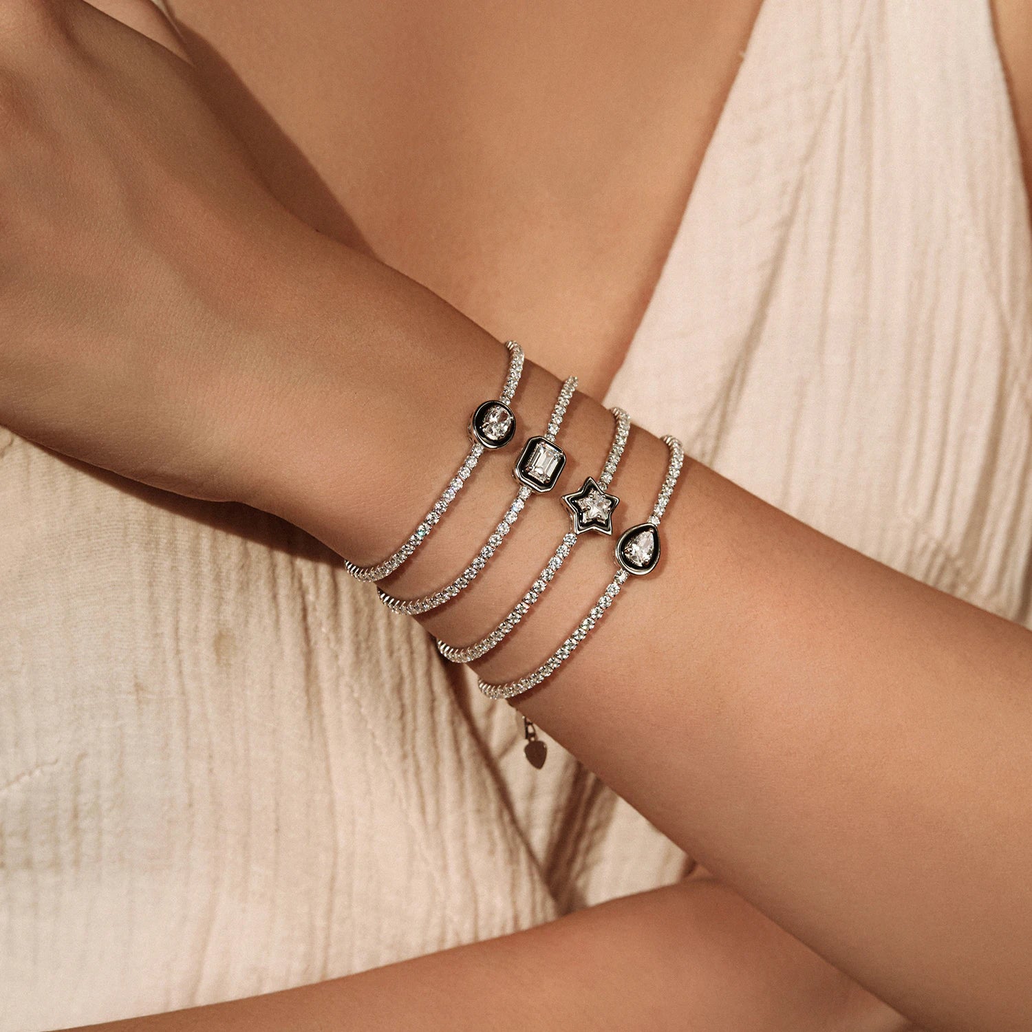 MODIAN 925 Sterling Silver Shinning Stackable Bracelets Stars Geometric Heart Water Drop CZ Tennis Bracelets For Women Jewelry