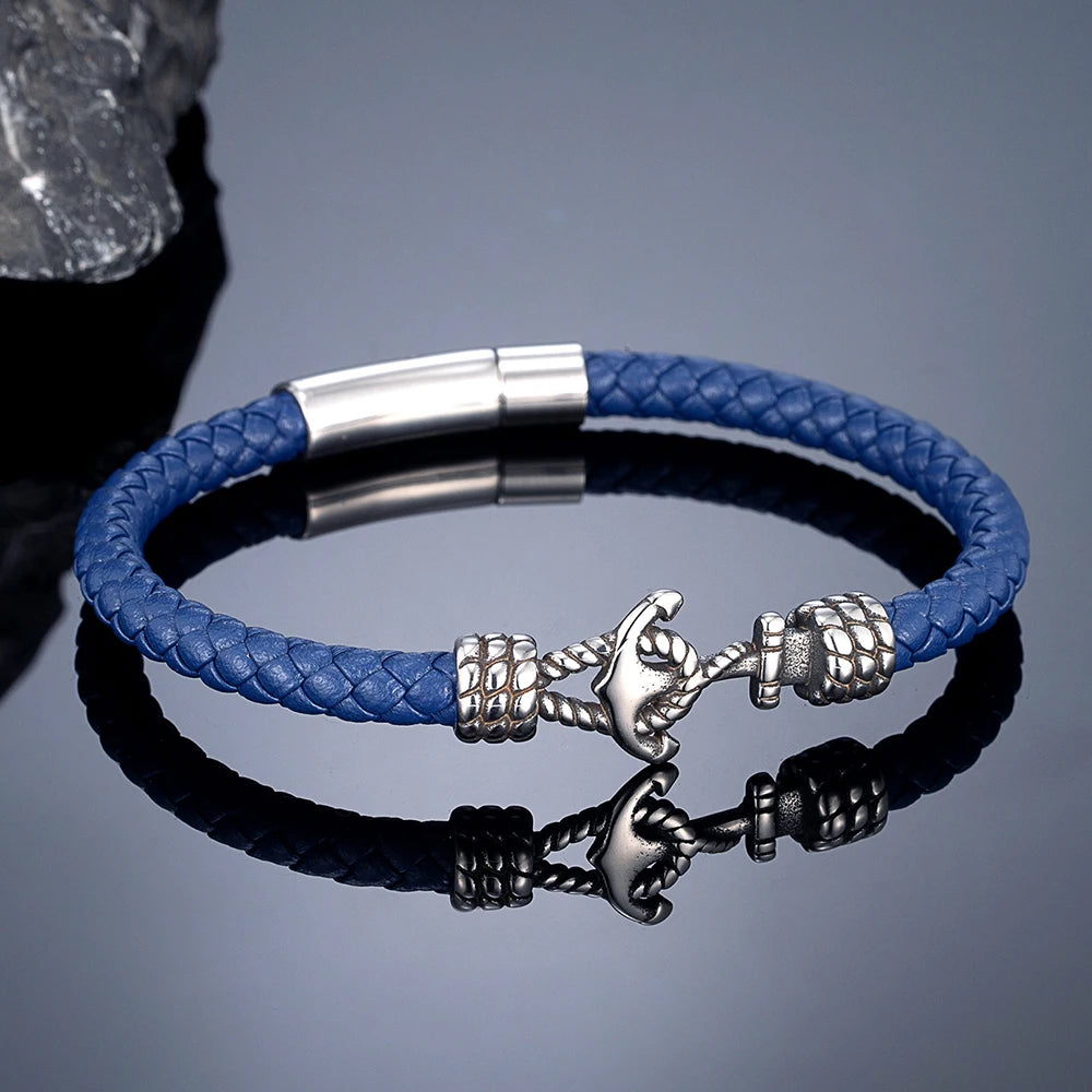 MKENDN Classic Men Anchor Bracelet Woven Multilayer Braided Leather Bracelets For Women Stainless Steel Sailor Jewelry Gifts