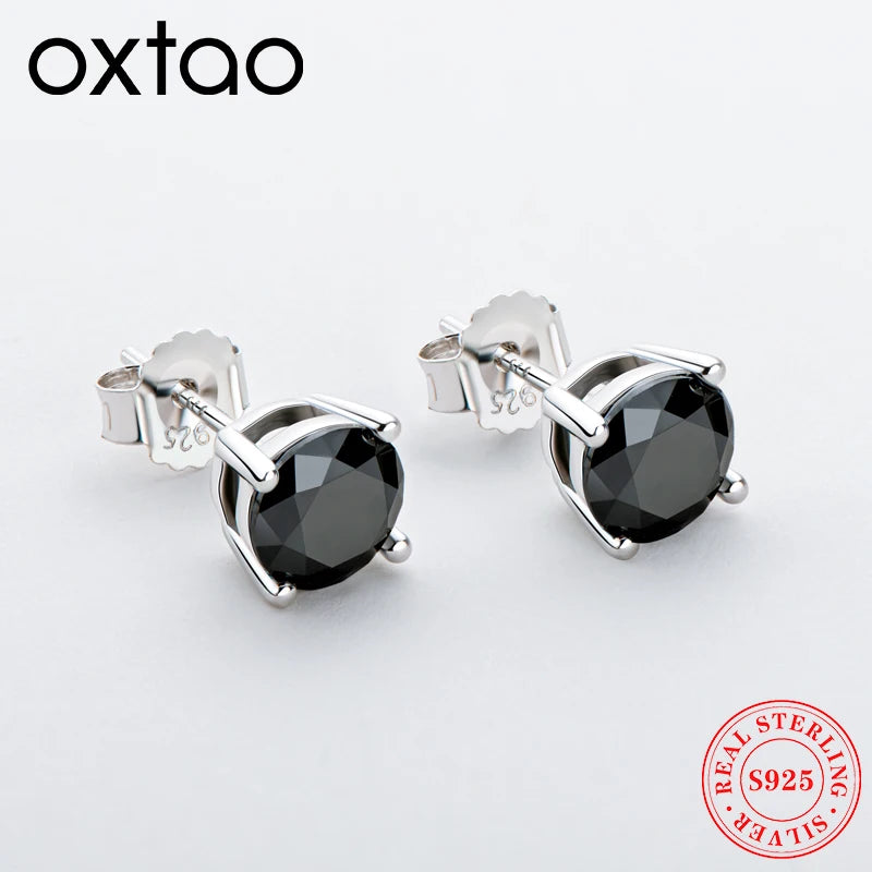 OXTAO Black Moissanite Stud Earrings 6.5mm 1.0ct Men's and Women's GRA Certified Solitaire Stone Piercing Earrings Jewelry Gift