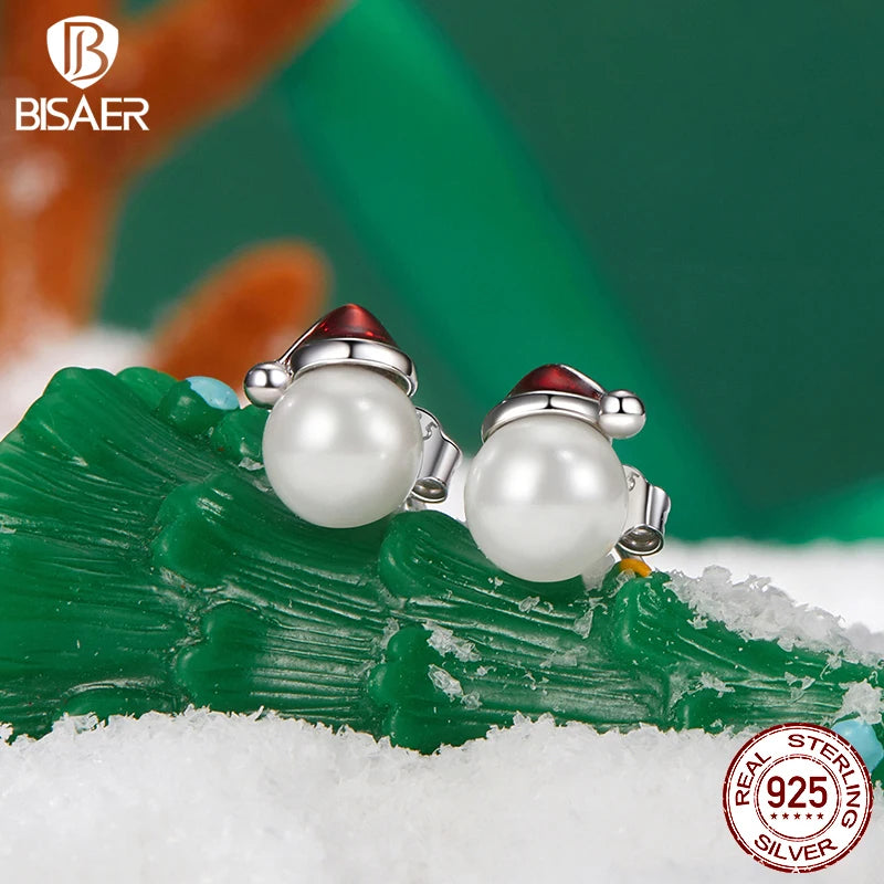BISAER 925 Sterling Silver Santa Claus ChristmasTree Earrings for Teens, Dainty Hypoallergenic Studs Christmas Gifts Jewelry