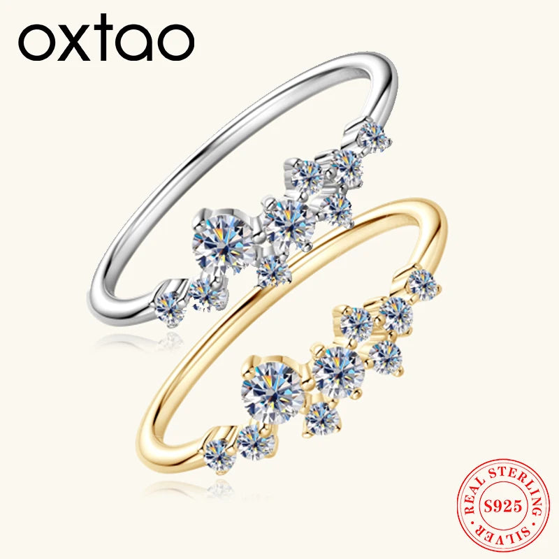 OXTAO Real S925 Ring Full Moissanite Eternity Ring Sterling Silver Wedding Engagement Finger Rings for Women Fine Jewelry GRA