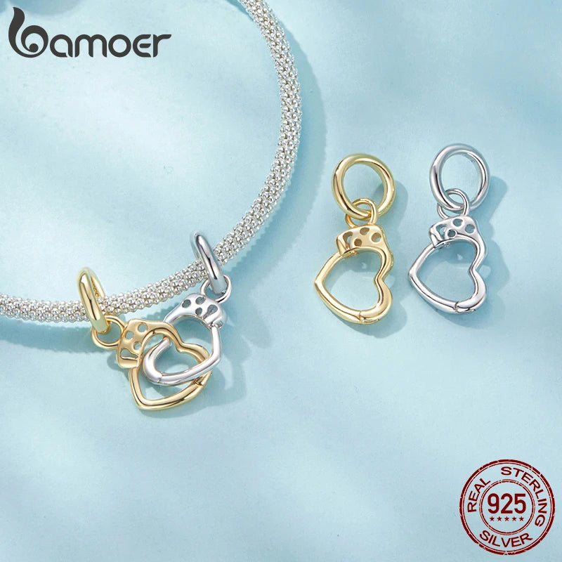 BAMOER Solid 925 Sterling Silver Heart Cuff Pendant fit Original Bracelet DIY Jewelry Accessories bamoer Beads SCC3006