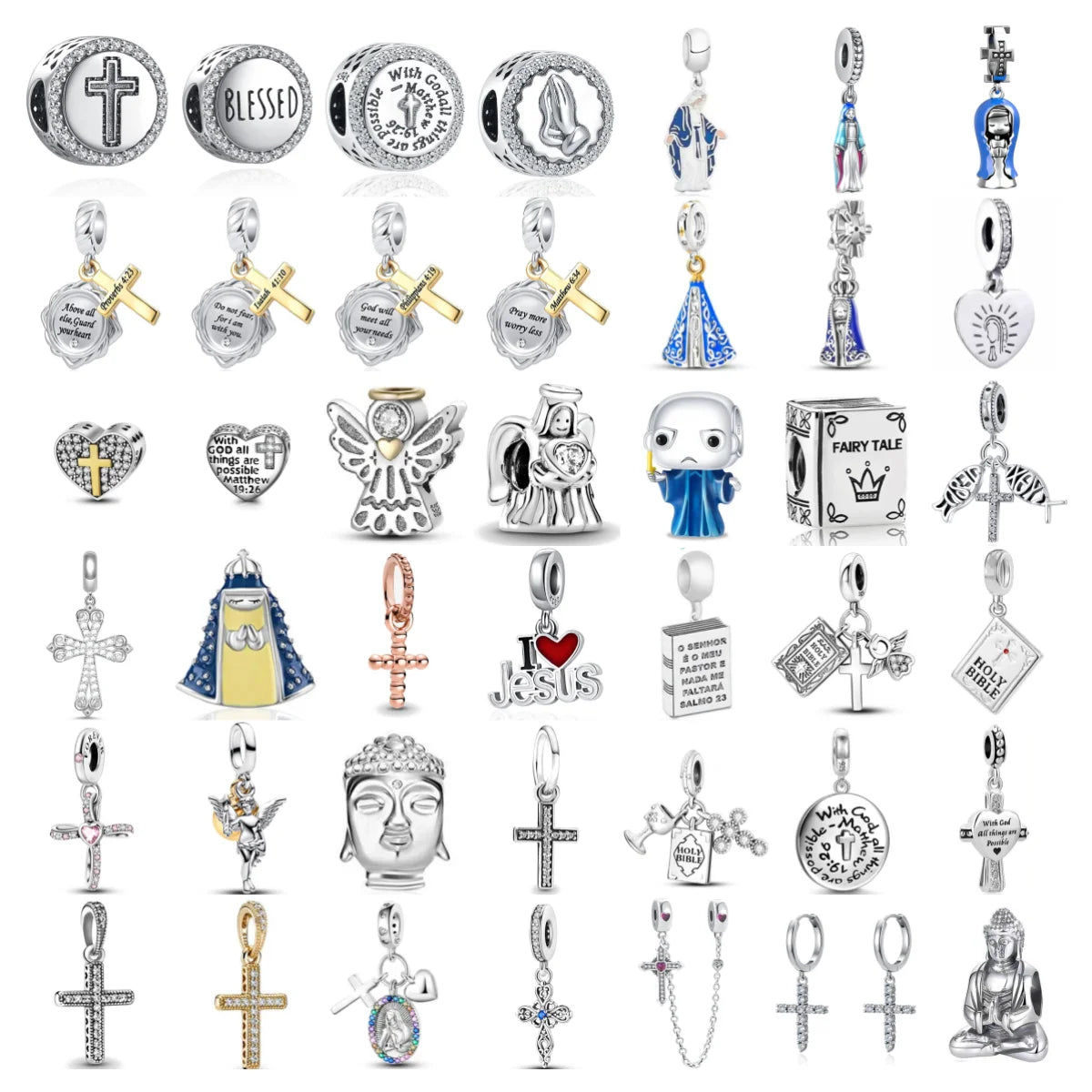 Fine religion series 925 Silver Jesus Bible Diy Bead cross Pendant Fit Original Bracelet Trinket Jewelry Figure Buddha Charm