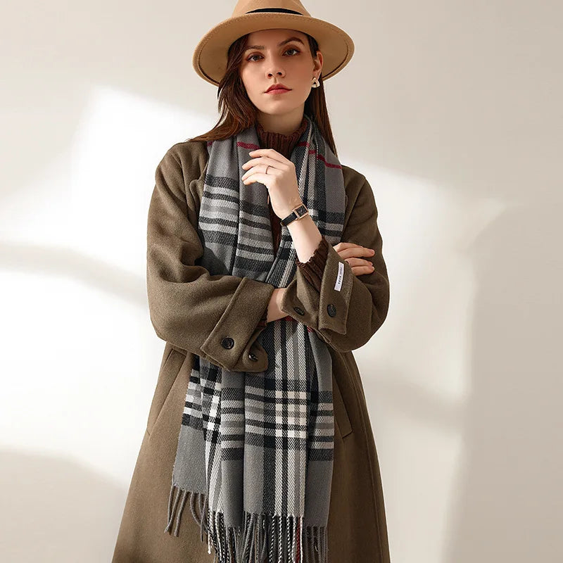 Autumn & Winter Imitation Cashmere Headscarf, New Korean - Japanese Sweet Style, Medium - Long Plaid, Warm Shawl & Scarf