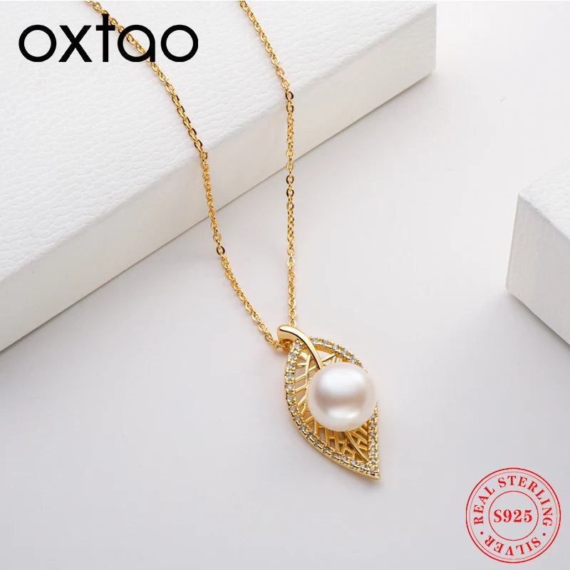 OXTAO Freshwater Pearl Leaf Pendant Necklace 14K Gold Filled for Women Clavicle Chain Necklace Exquisite Jewelry Gift wholesale