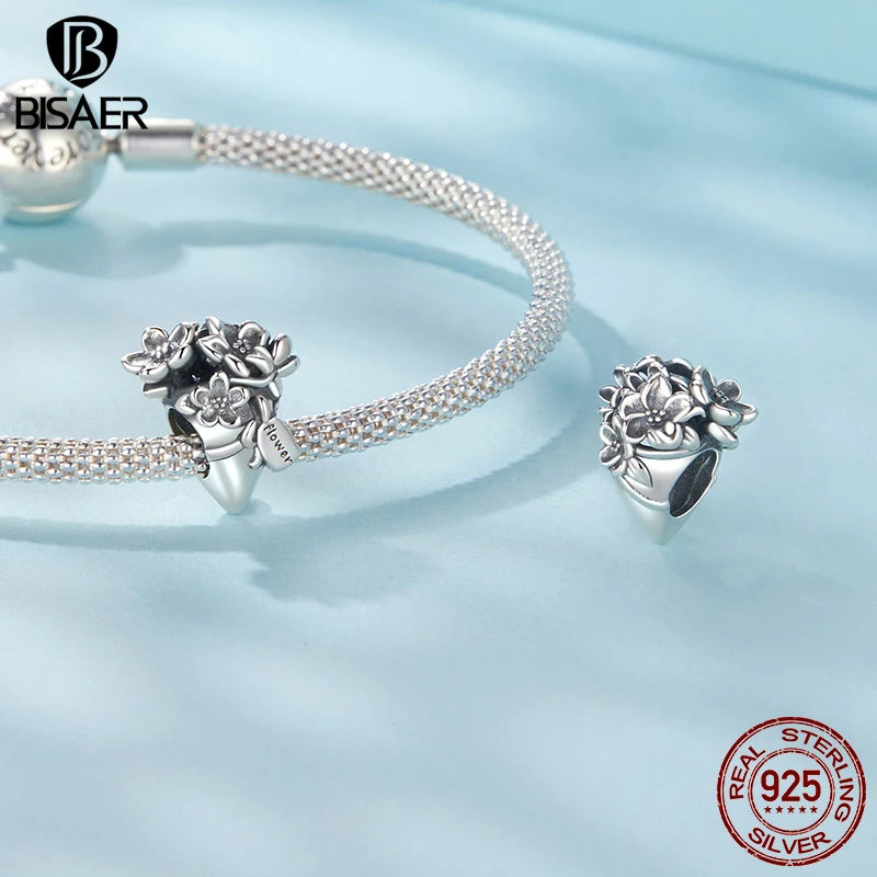 BISAER 925 Sterling Silber Kleine Prinz & Rose Charm Bead Glockenblume Prinzessin Herz Kreuz Shell Anhänger Fit DIY Armband Schmuck