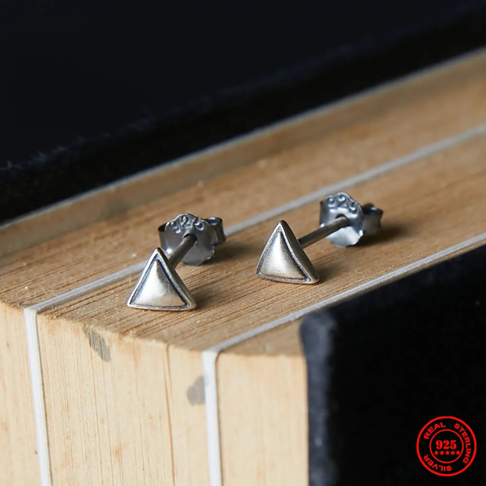 MKENDN 100% 925 Sterling Silver Geometric Triangle Stud Earring Personality Minimalist Ear Jewelry Accessories Neo-Gothic Style