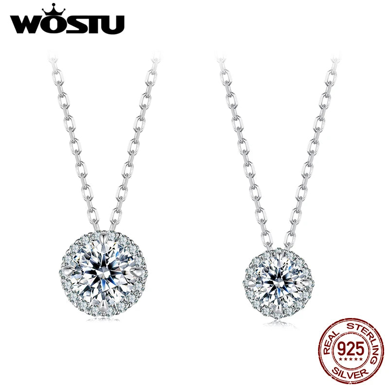 WOSTU 0.5 CT 1CT Moissanite Pendant Necklace Lab Diamond With GRA 925 Sterling Silver Flower Pendant Mom Lover Daugther Gift