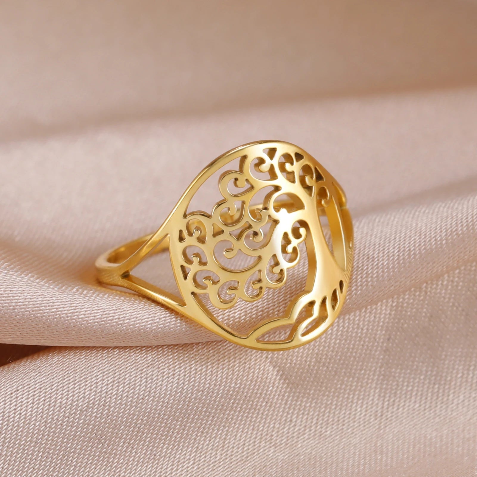 HIPEE Tree of Life Stainless Steel Rings Viking Amulet Silver/Gold Color Couple Ring Wicca Amulet Jewelry Family Friendship Gift