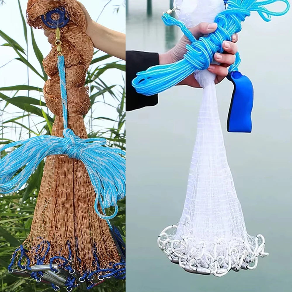 Lawaia Fishing Net with Iron Sinkers Hand Cast Net Tackle Orange Braided Cable Hand Throwing Nets for Shallow Water