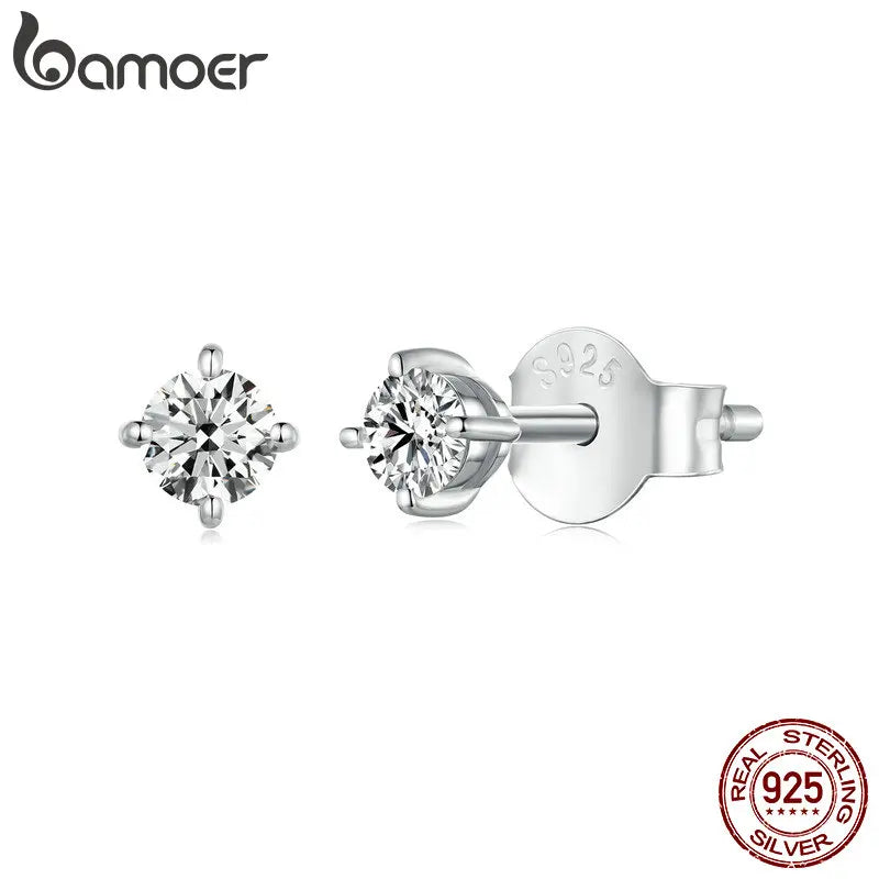 Bamoer 925 Sterling Silber Einfache Runde Moissanite Stud Ohrringe für Frauen Klassische Engagement Hochzeit Edlen Schmuck Geschenk MSE038