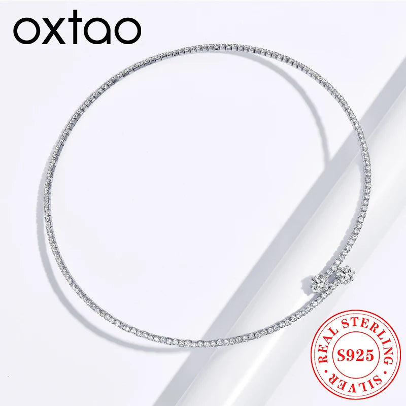 OXTAO GRA Certified Moissanite Love Heart Choker Necklace 6x6mm 925 Sterling Silver Clavicular Chain Wedding Party Jewelry Gift