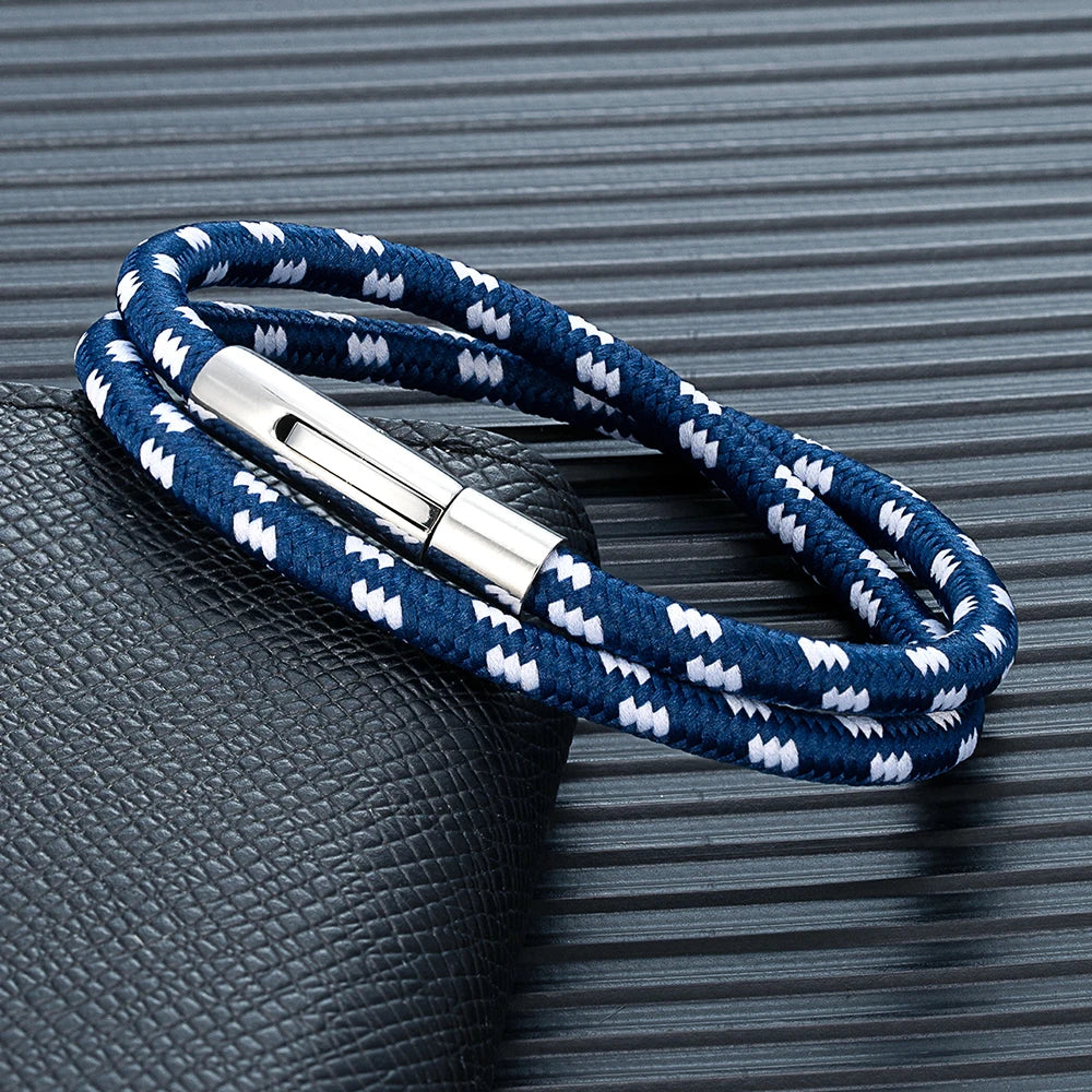 MKENDN Minimalist 5MM Nautical Rope Bracelet for Men Women Polished Stainless Steel Buckle Sailing Jewelry Homme Pulseras