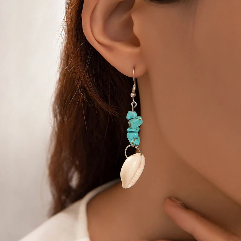 docona Boucles d'oreilles pendantes en coquillage de style plage d'été pour femmes, simples, géométriques, niche, gravier, étoile de mer, bijoux bohème