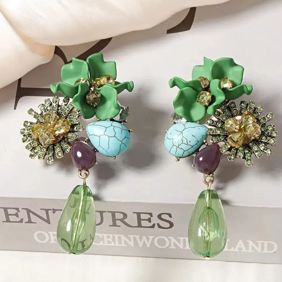 ZAA Personalized Trendy Resin Flower Water Drop Long Earrings