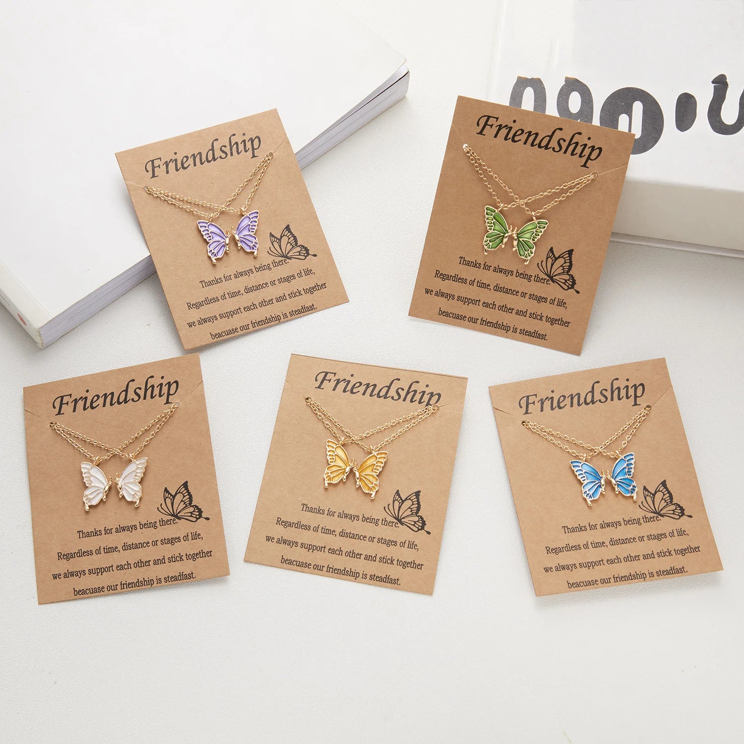 2 Pcs Butterfly Choker Necklace Korean Fashion Daisy Flower Clavicle Chain Necklaces Friendship BFF Rainbow Best Friend Jewelry