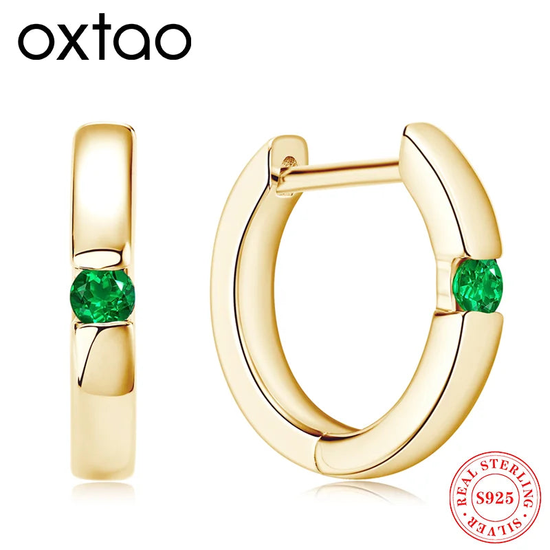 925 Sterling Silver 14K Gold Plated Elegant Ladies Hoop Earring 2.5mm Round Zambian Emerald Earrings for Women Jewelry Gift