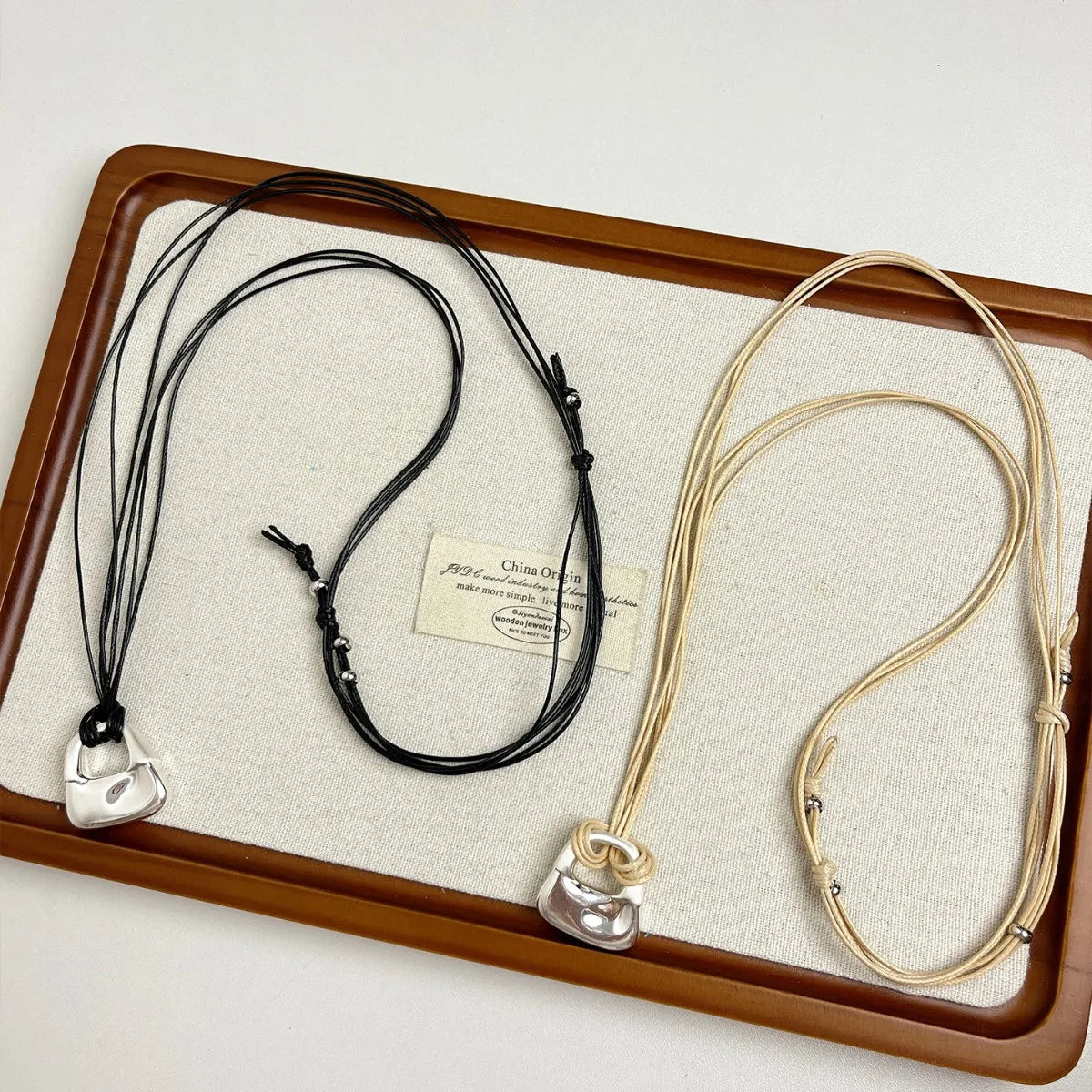 Silver Color Bag Pendant Long Necklace Black Rope Sweater Chain