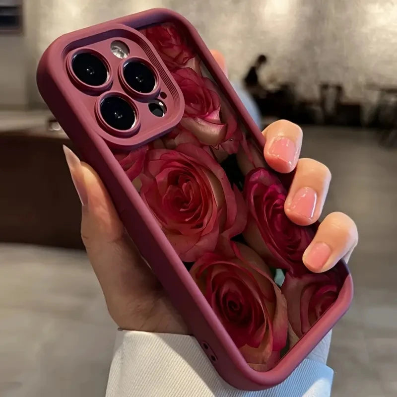 Vintage Design Rose Art Phone Case For iPhone 17 16 16E 15 14 13 12 11 X XR XS SE 8 7 Plus Pro Max Air Matte Silicone Back Cover