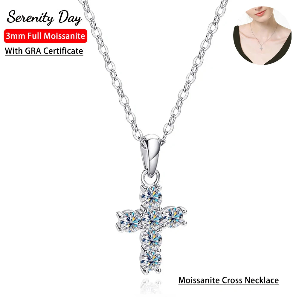 Serenity 0.6ct D Color Moissanite Cross Necklace For Women Anniversary Gift S925 Silver Crucifix Pendant Neck Chain Fine Jewelry - Madeinsea©