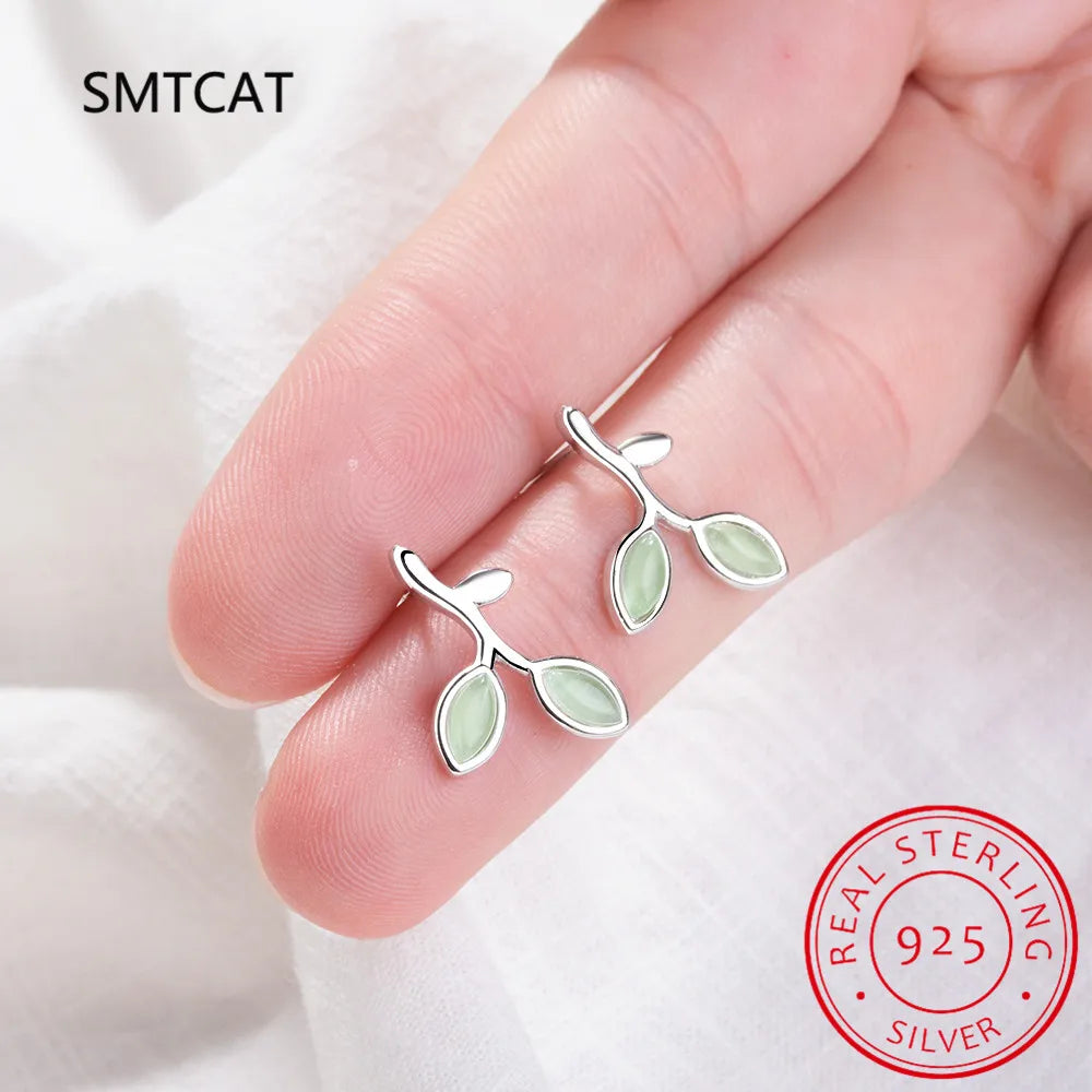 925 Sterling Silver Jewelry Sets Enamel Green Olive Branch Leaves Earring+Ring+Necklace+Bangle For Women Fine Jewelry Bijoux