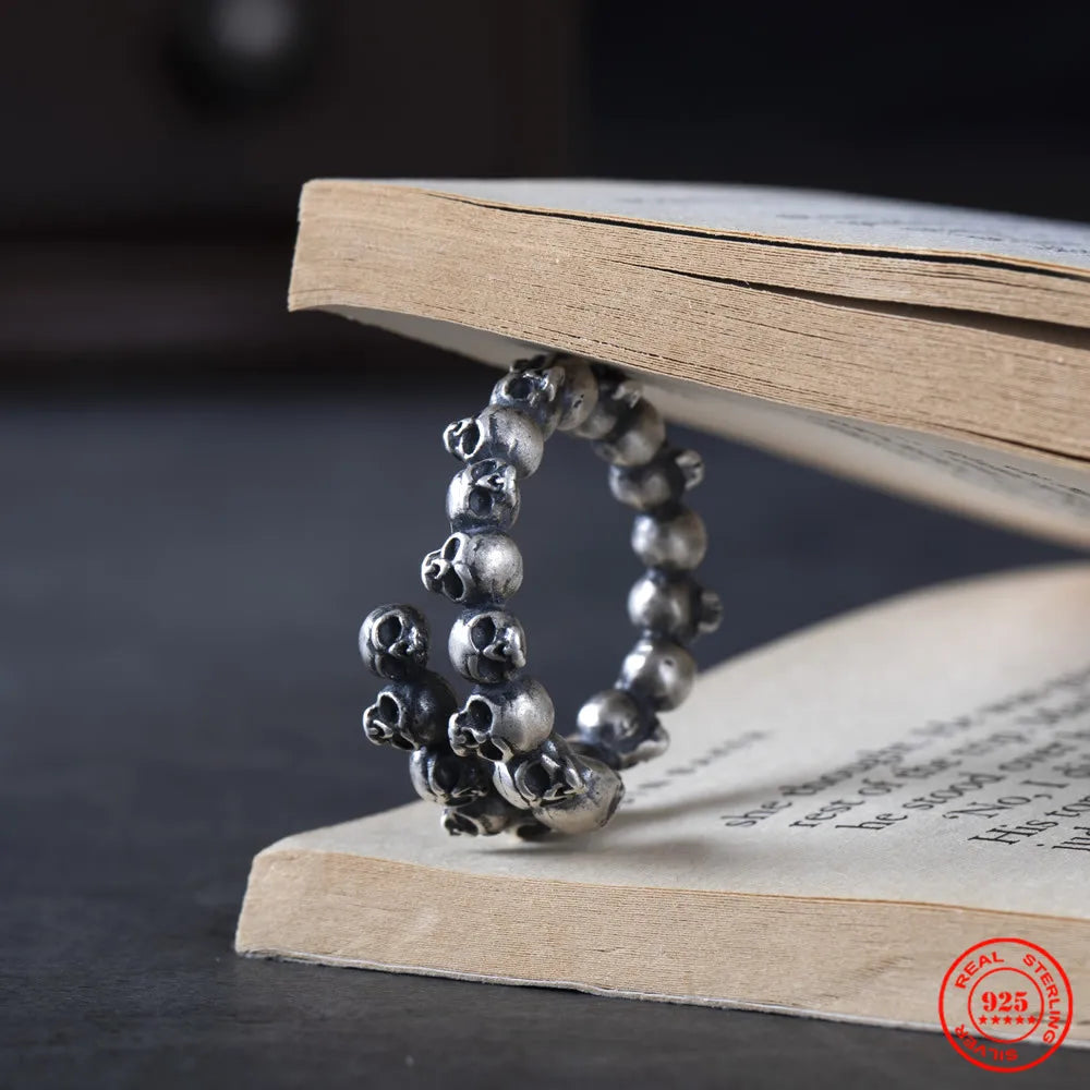 MKENDN Vintage 100% 925 Sterling Silver Men's Gothic Skeleton Heads Ring Biker Ring Motorcycle Brand jewellery