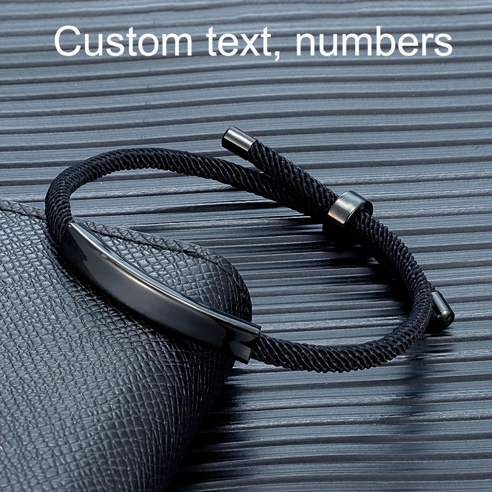 MKENDN Punk Custom Name Engrave Logo Id Bracelets Trendy Stainless Steal Rope Thread Bracelet Men Women Friendship Jewelry Gifts - Madeinsea©