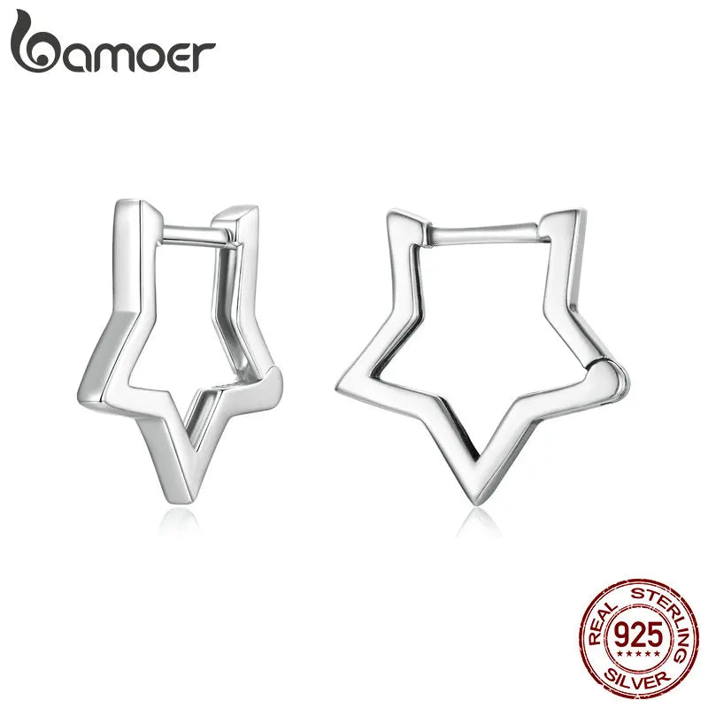 BAMOER 925 Sterling Silber Sternförmige Ohrringe Sternförmige Ohrschnalle Minimalistische Ohrringe Täglich für Frauen Modeschmuck SCE1136
