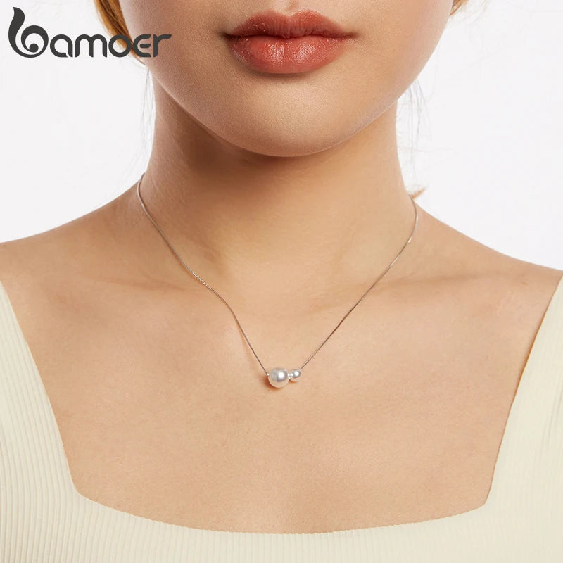 BAMOER Perlenanhänger-Halskette aus 925er Sterlingsilber für Damen, zierliche, vergoldete Perlen-Choker-Halskette, ideales Geburtstagsgeschenk
