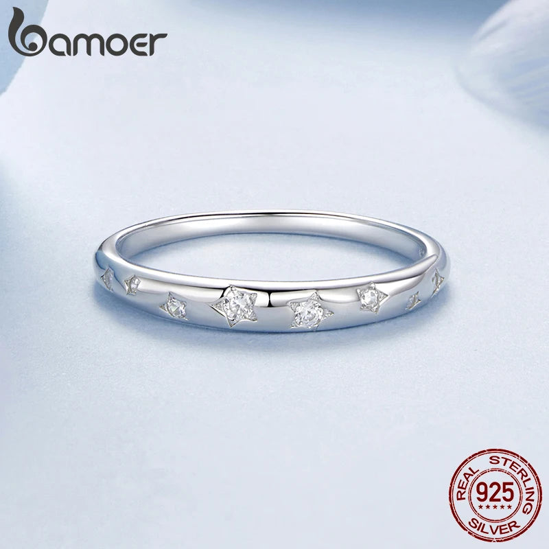 BAMOER Authentischer, originaler, modischer Stern-Fingerring aus 100 % massivem 925er Sterlingsilber für immer Liebe, Schmuck, Geschenk zum Valentinstag
