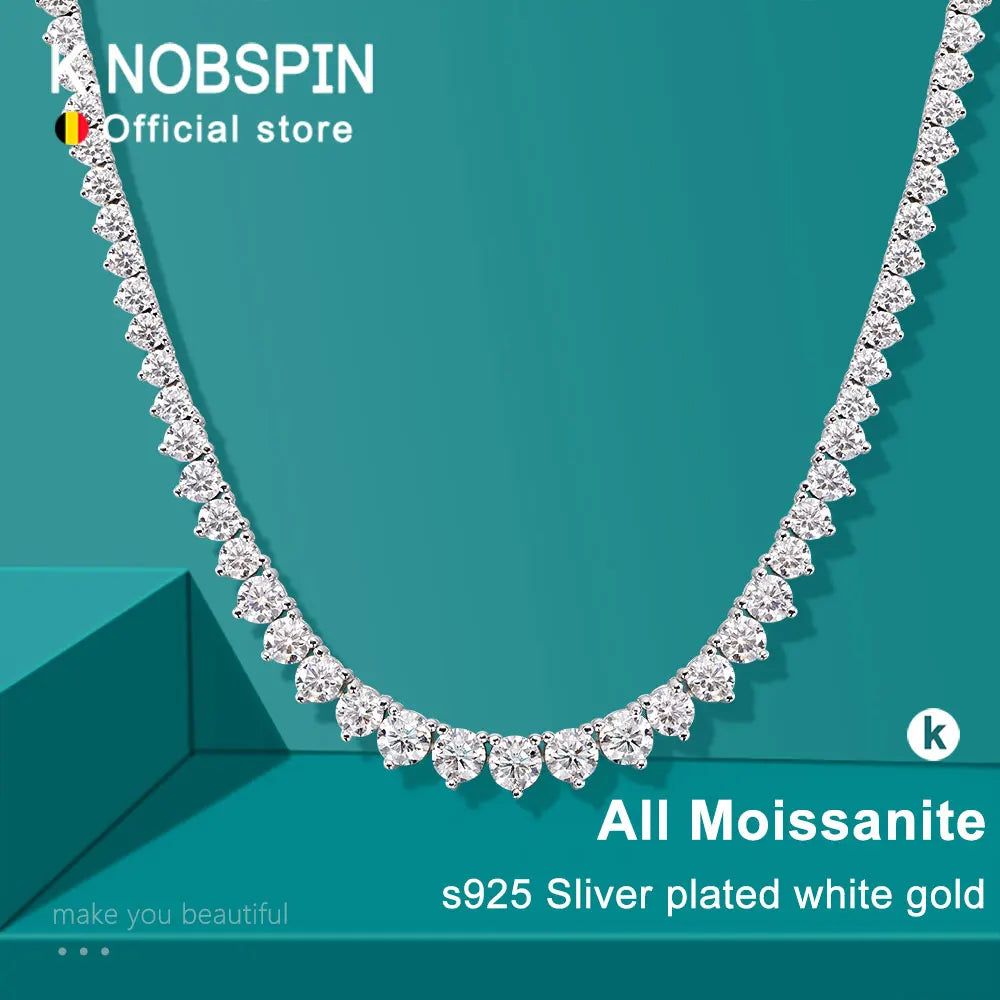 KNOBSPIN 3 Claw D VVS1 Moissanite Tennis Necklace s925 Sterling Silver 18k White Gold GRA Certified Wedding Necklaces for Women - Madeinsea©